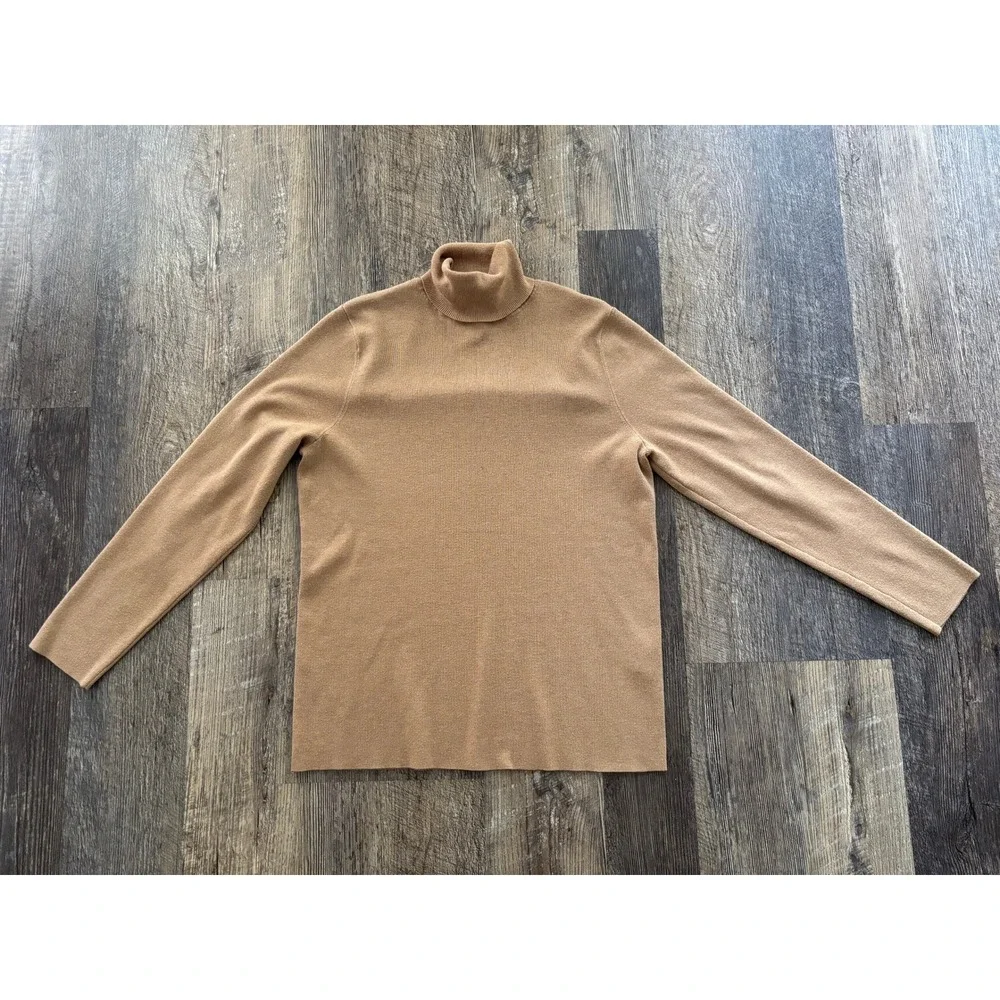 Chicos Camel Tan Turtleneck Sweater Size‎ 2 Large Rayon Blend Knit Pullover Top
